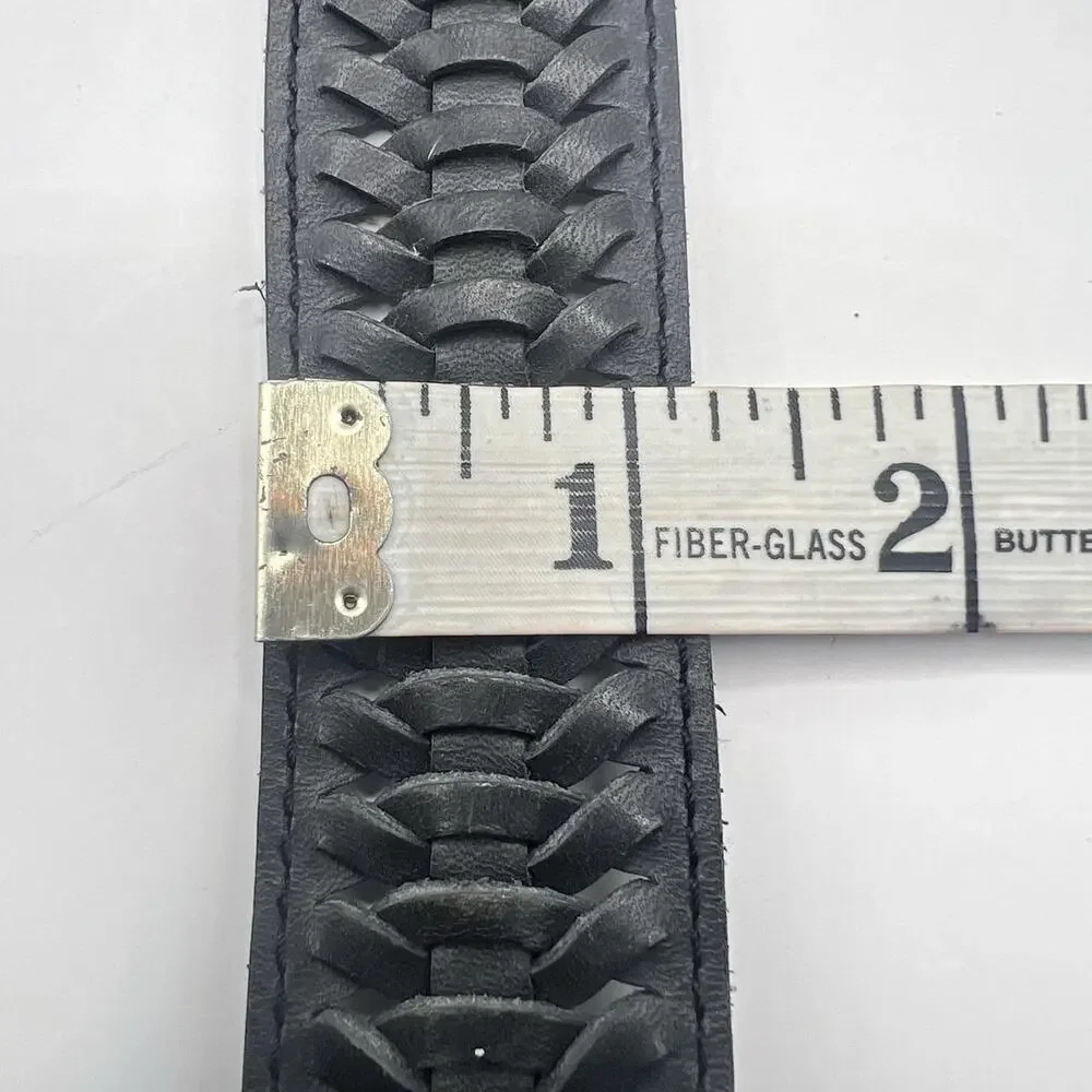 Vintage Brass and Black Leather Woven Belt